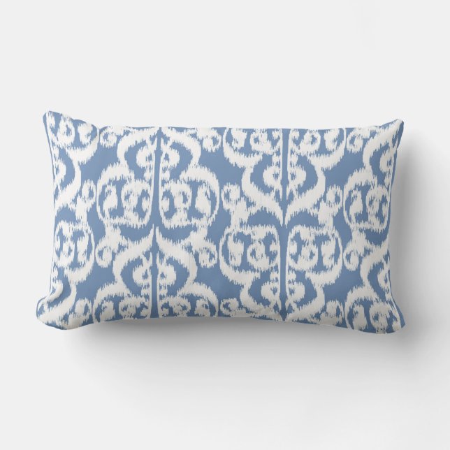 Ikat maurischer Damast - Himmelblau und -WEISS Lendenkissen (Vorderseite)