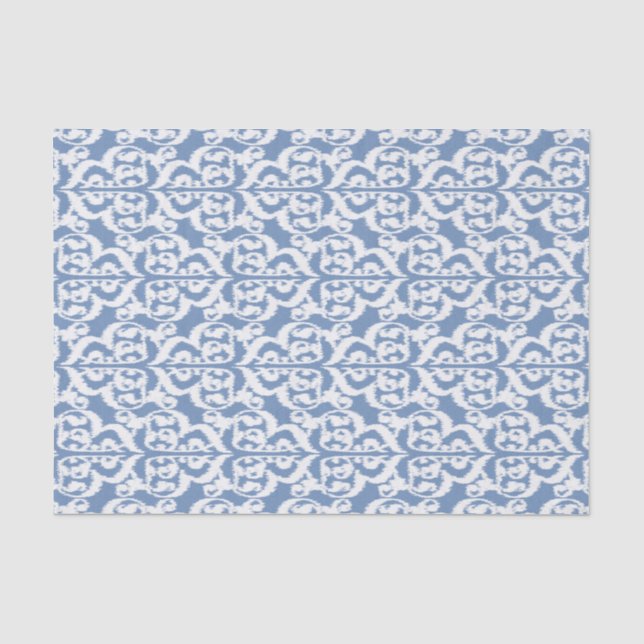 Ikat maurischer Damast - Himmelblau und -WEISS Seidenpapier (Vorderseite)