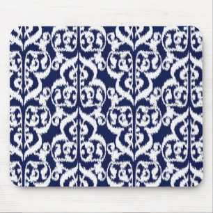 Ikat maurischer Damast - Indigo und Weiß Mousepad