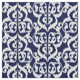 Ikat maurischer Damast - Indigo und Weiß Stoff