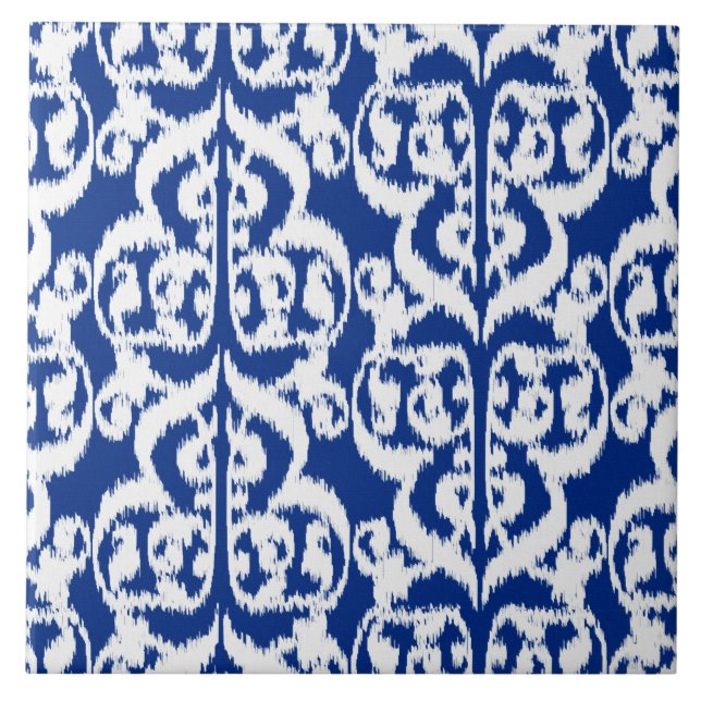 Ikat maurischer Damast - Kobaltblau und -WEISS Fliese (Vorderseite)