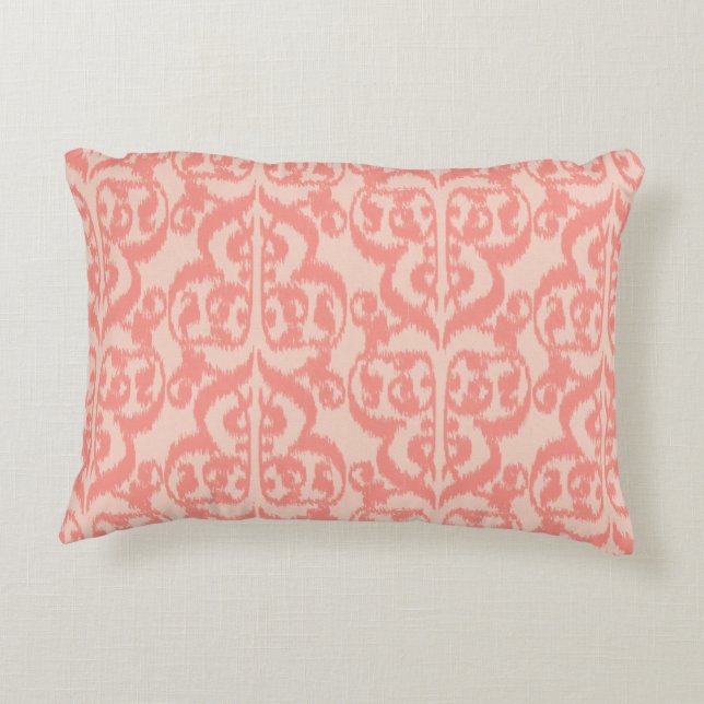 Ikat maurischer Damast - Pfirsich und Korallenrosa Zierkissen (Rückseite)
