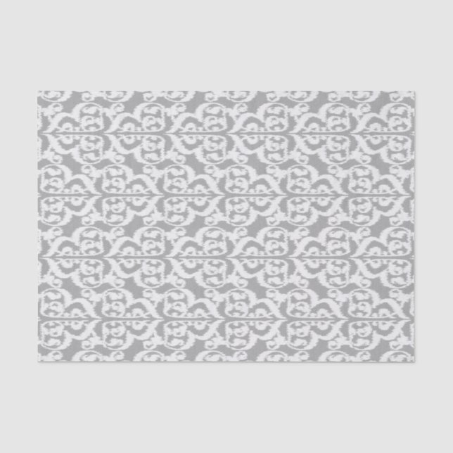 Ikat maurischer Damast - silbernes Grau und Weiß Seidenpapier (Vorderseite)