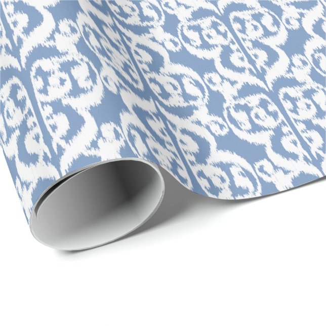 Ikat Moorish Damask - Himmelblau und weiß Geschenkpapier (Rolleneckpunkt)