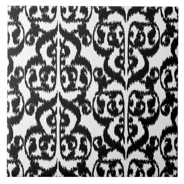 Ikat Moorish Damask - Schwarzweiß Fliese (Vorderseite)