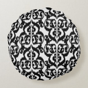 Ikat Moorish Damask - Schwarzweiß Rundes Kissen