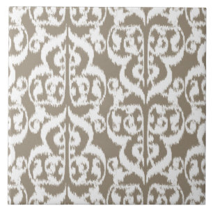 Ikat Moorish Damask - taubbraun und weiß Fliese