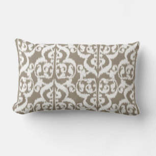 Ikat Moorish Damask - taubbraun und weiß Lendenkissen