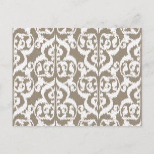 Ikat Moorish Damask - taubbraun und weiß Postkarte