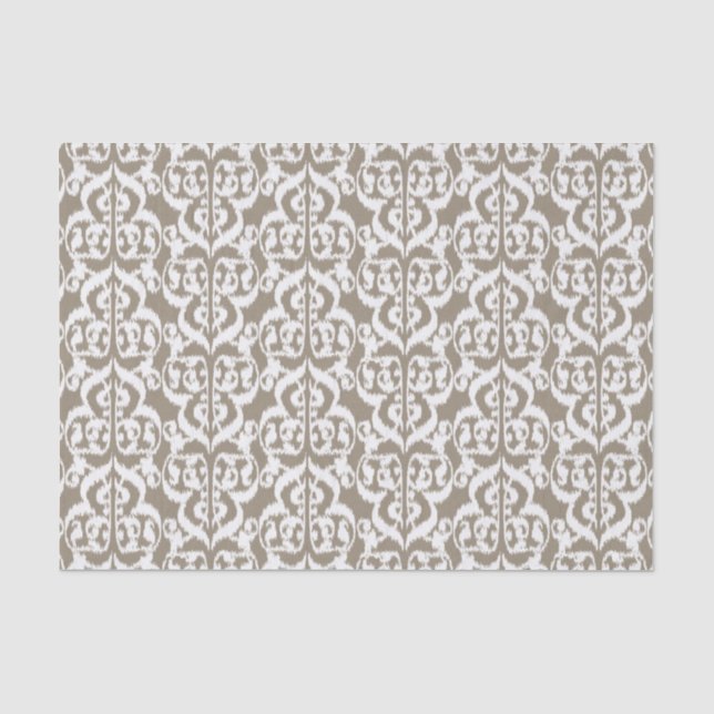 Ikat Moorish Damask - taubbraun und weiß Seidenpapier (Vorderseite)