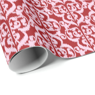 Ikat Moorish Damast - dunkelrot und rosa Geschenkpapier