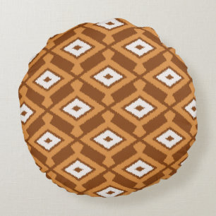 Ikat Muster - Braun, Rost und Creme Rundes Kissen