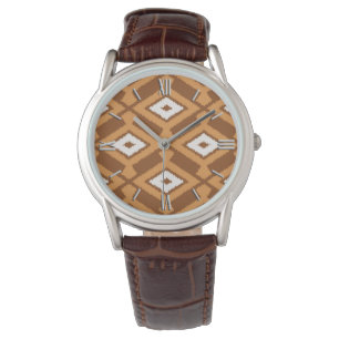 Ikat Muster - Brown, Rost und Creme Armbanduhr