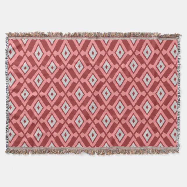 Ikat Muster - Burgunder, Grau und Koralle Decke (Vorderseite)