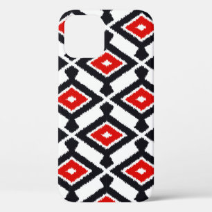 Ikat-Muster - Dunkelrot, Schwarz und Weiß Case-Mate iPhone Hülle