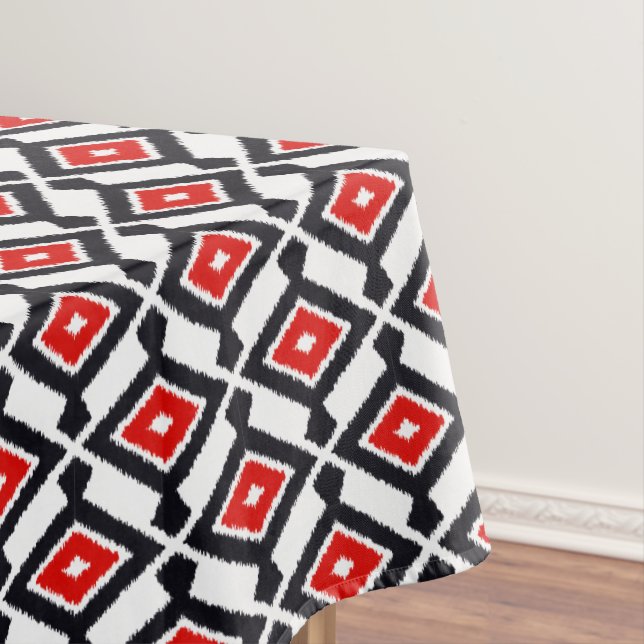 Ikat-Muster - Dunkelrot, Schwarz und Weiß Tischdecke (Beispiel)