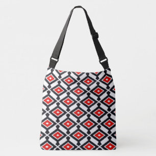 Ikat-Muster - Dunkelrot, Schwarz und Weiß Tragetaschen Mit Langen Trägern