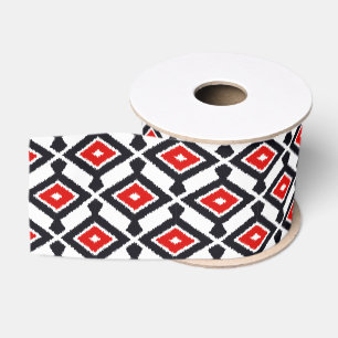 Ikat Muster - dunkelrot, Schwarzweiss Ripsband