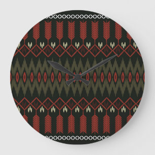 Ikat-Muster: Geometrisches ethnisches Ornament Große Wanduhr