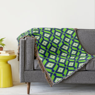 Ikat-Muster - Grün, Indigoblau und Weiß Decke