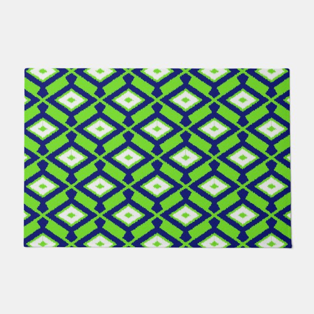 Ikat-Muster, grün, Indigoblau und weiß Fußmatte (Vorderseite)