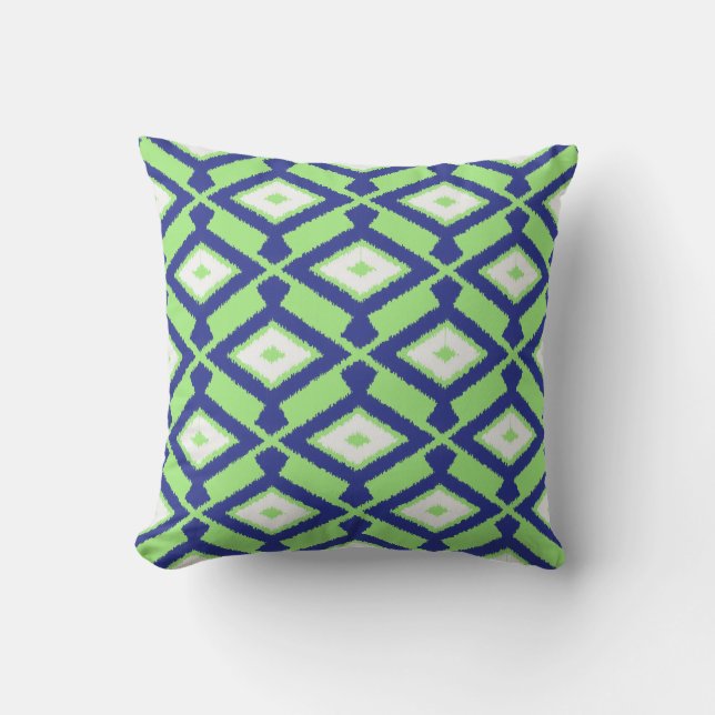 Ikat-Muster - Grün, Indigoblau und Weiß Kissen (Vorderseite)
