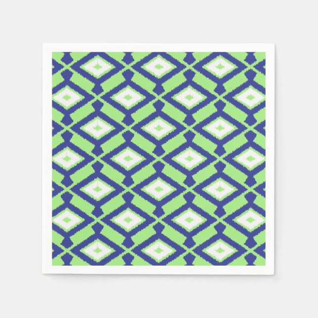 Ikat-Muster - Grün, Indigoblau und Weiß Serviette (Vorderseite)