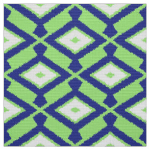 Ikat-Muster - Grün, Indigoblau und Weiß Stoff