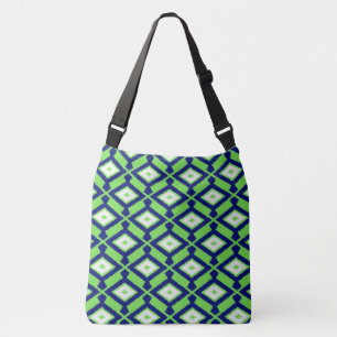 Ikat-Muster - Grün, Indigoblau und Weiß Tragetaschen Mit Langen Trägern