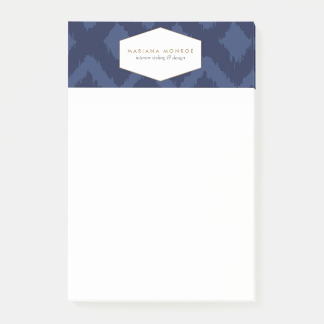 Ikat-Muster in Blue Designer Postit Notes Post-it Klebezettel (Vorderseite)