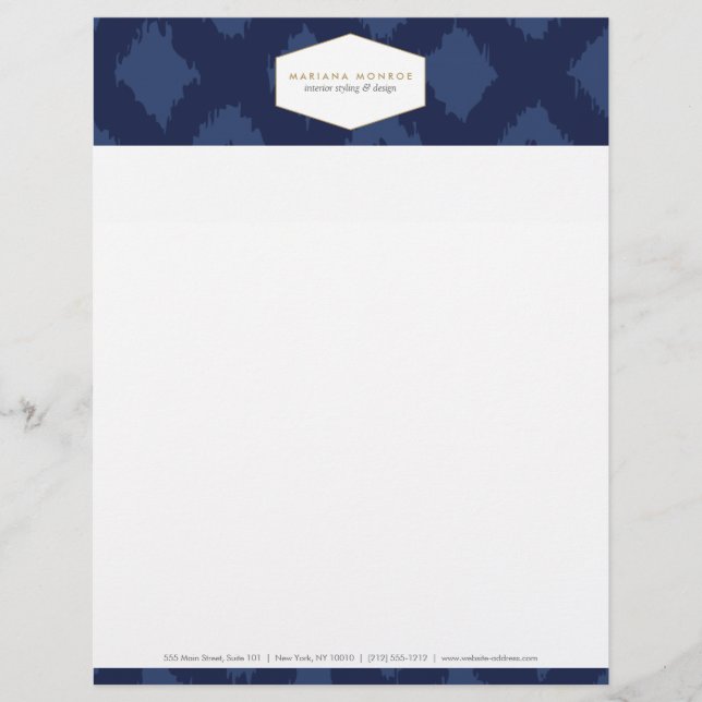 Ikat-Muster in Buchstaben des blauen Designers Briefkopf (Vorderseite)