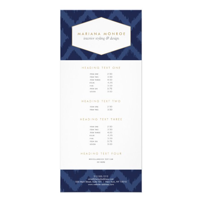Ikat-Muster in der Blue Designer-Rackkarte Werbekarte (Vorne)