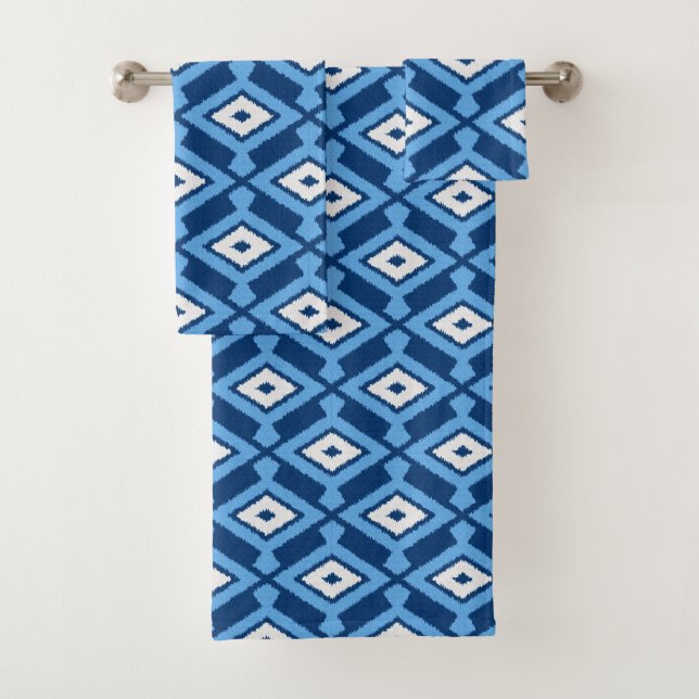 Ikat Muster, Indigo und Denim Blue Badhandtuch Set (Insitu)