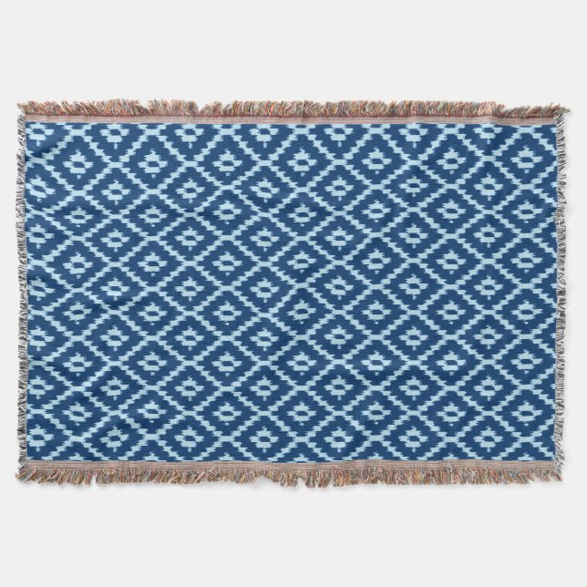 Ikat-Muster - Indigofisch und hellblau Decke (Vorderseite)