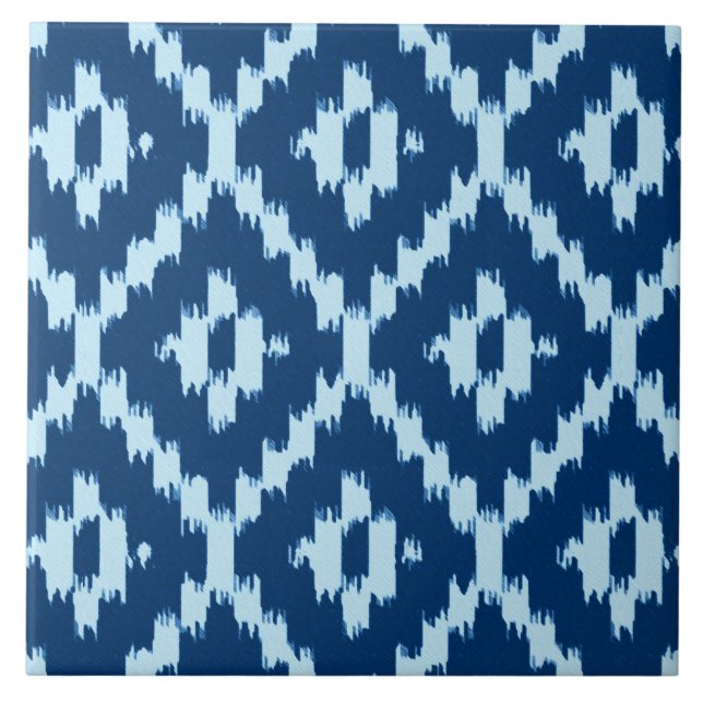 Ikat-Muster - Indigofisch und hellblau Fliese (Vorderseite)