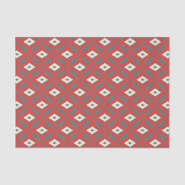Ikat Muster - Rot, Grau und Beige Seidenpapier (Vorderseite)