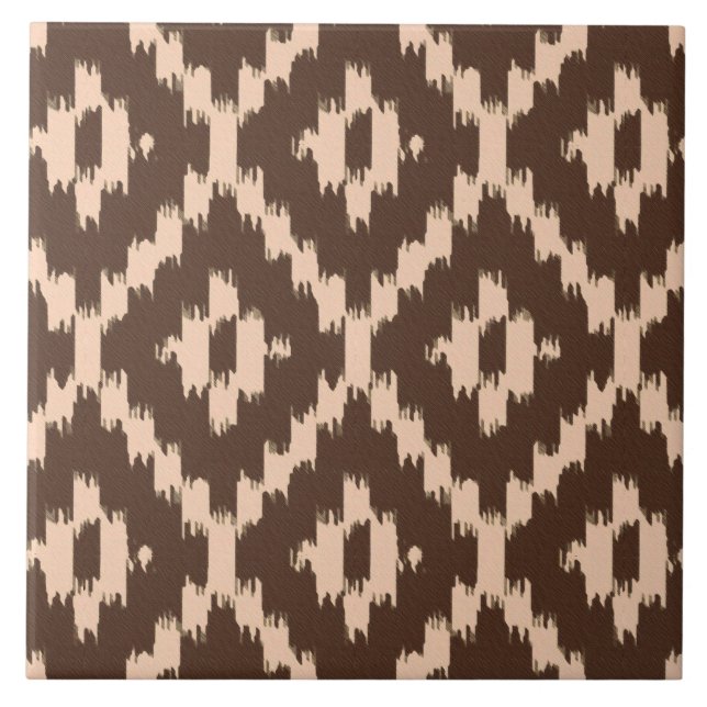 Ikat-Muster - Schokolade und Blasspfirsich Fliese (Vorderseite)