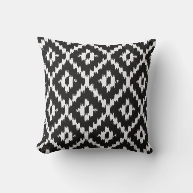 Ikat-Muster - Schwarzweiß Kissen (Vorderseite)