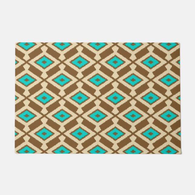 Ikat-Muster, Türkis, Taupe und Beige Fußmatte (Vorderseite)