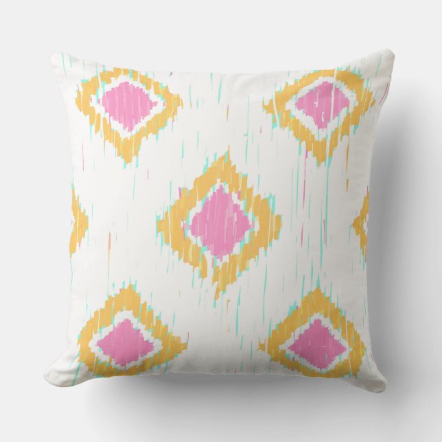 Ikat Painterly dans le rose et coussin orange par (Recto)