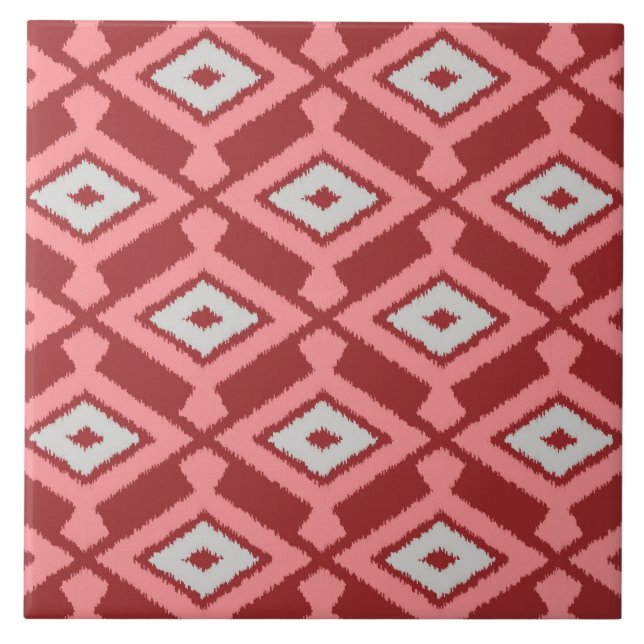 Ikat Pattern - Burgund, Grau und Korallen Fliese (Vorderseite)