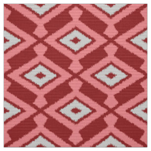 Ikat Pattern - Burgund, Grau und Korallen Stoff
