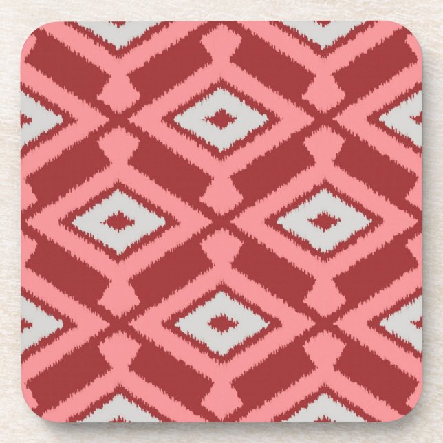 Ikat Pattern - Burgund, Grau und Korallen Untersetzer (Vorderseite)