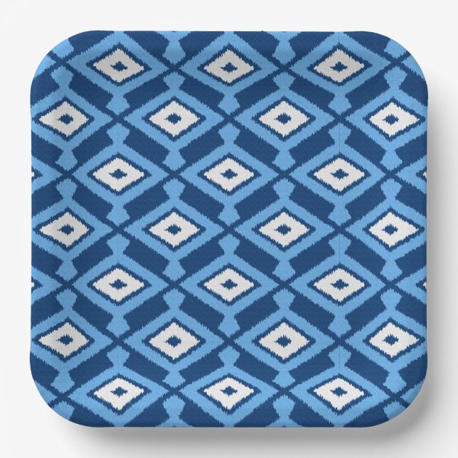Ikat Pattern - Indigo und Denim Blue Pappteller (Vorderseite)