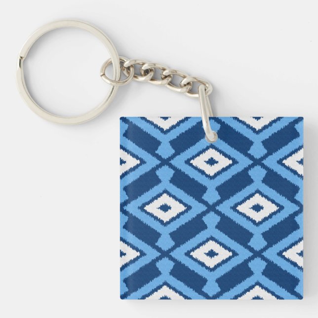 Ikat Pattern - Indigo und Denim Blue Schlüsselanhänger (Vorderseite)