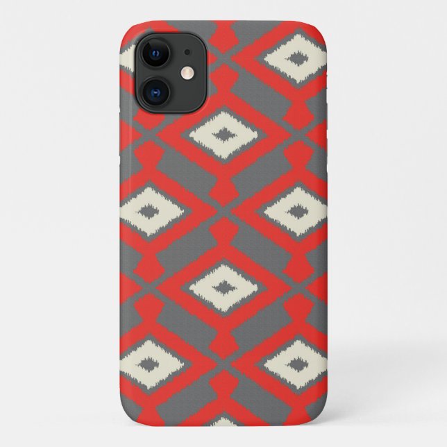 Ikat Pattern - Rot, Grau und Beige Case-Mate iPhone Hülle (Rückseite)