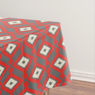 Ikat Pattern - Rot, Grau und Beige Tischdecke
