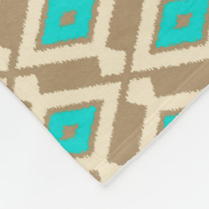 Ikat Pattern - Türkis, Taupe und Beige Fleecedecke