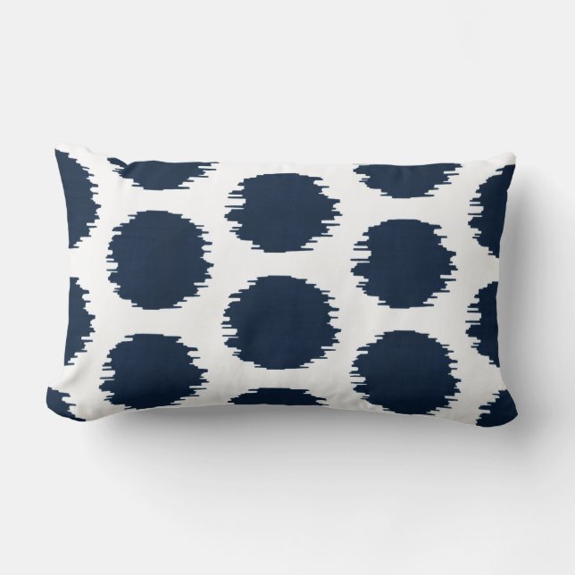 Ikat Punkt-, Marine-Blau-u. weißerdruck Lendenkissen (Vorderseite)