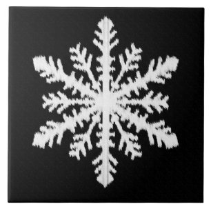 Ikat-Schneeflocke - Schwarz und Weiß Fliese